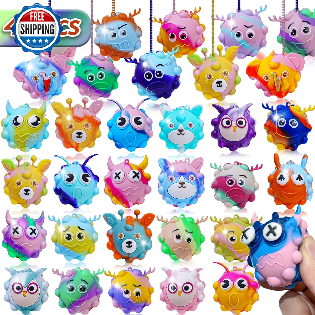 48 Pack Pop Fidget Toys Bulk 3D Stress Ball, Party Favors, Sensory Toys