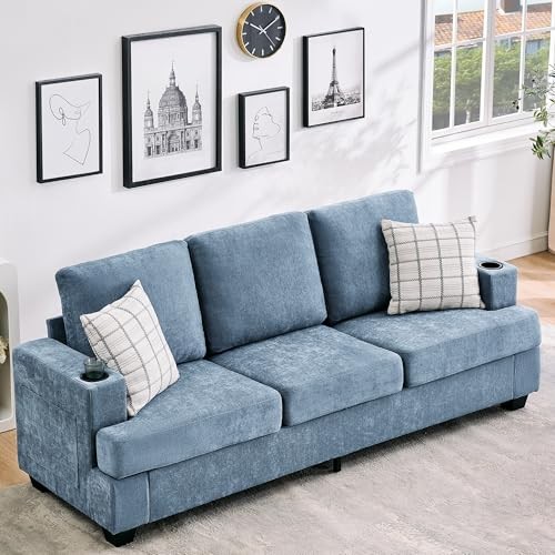  Modern 89 in 3-Seater Sofa for Living Room, Comfy Couches with Deep Slate Blue
