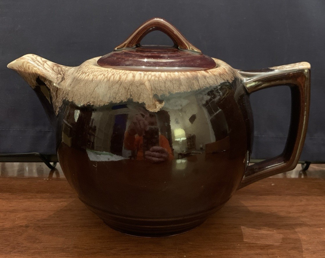 McCoy Pottery Brown Drip Glaze Round Teapot With Lid Made In USA~ Vintage