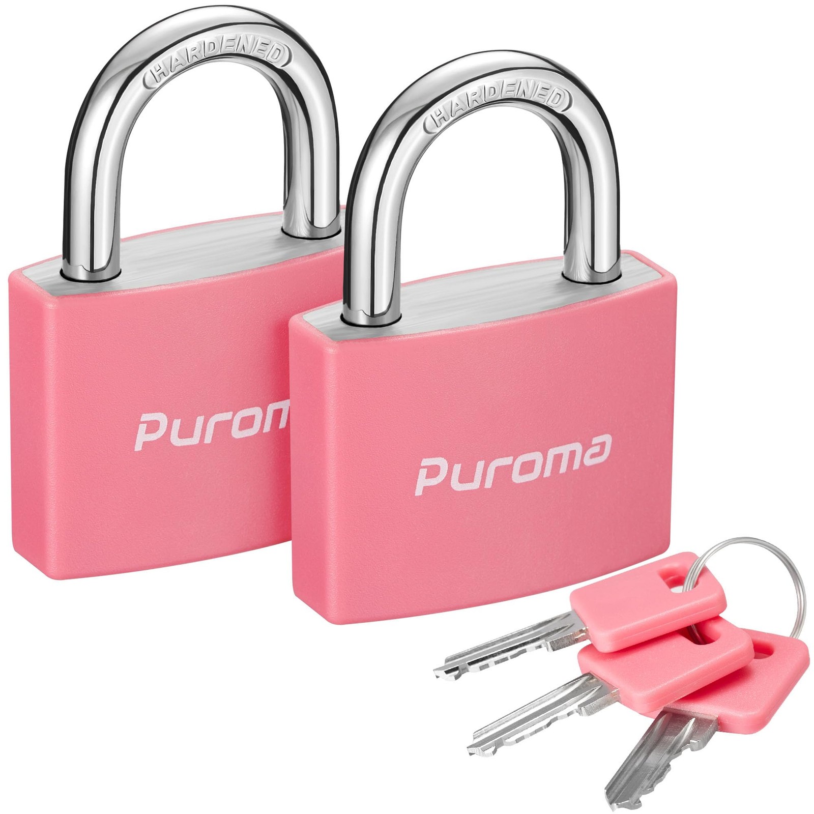 Puroma Lock Keyed Padlock, 2 Pack Aluminum Locks with 3 Keys 1.1 Inch, Pink 