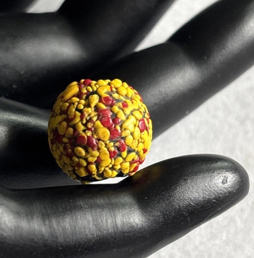 Confetti Crumb Round Venetian Glass Trade Bead Vintage Yellow And Red