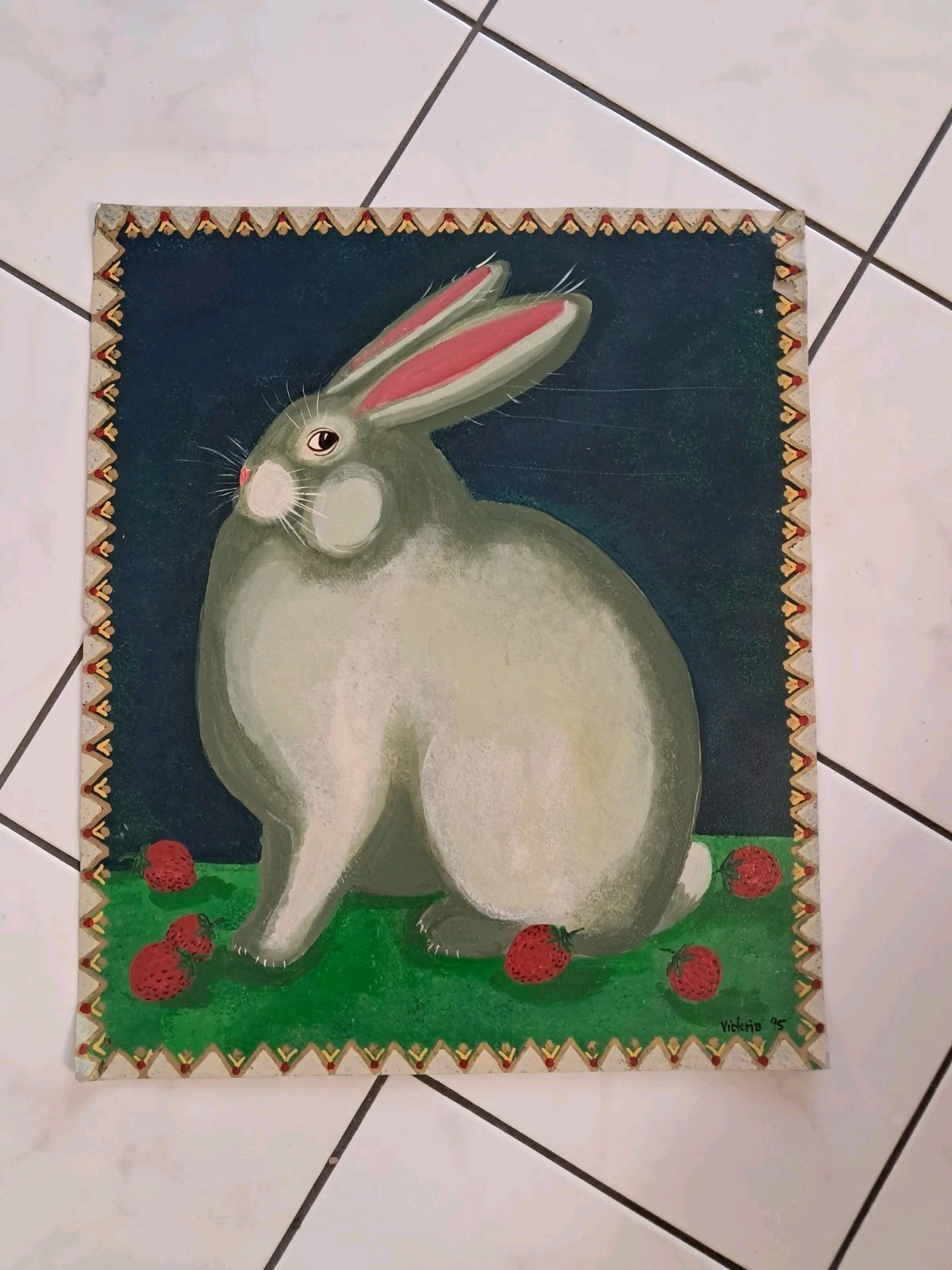 Spring BUNNY RABBIT Easter Portrait Sheet Metal Art Artist Signed Scrap METAL 