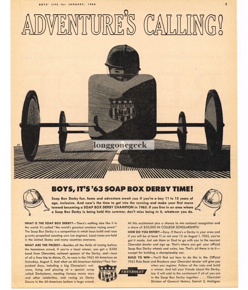 1963 Soap Box Derby Adventure's Calling VINTAGE Print Ad