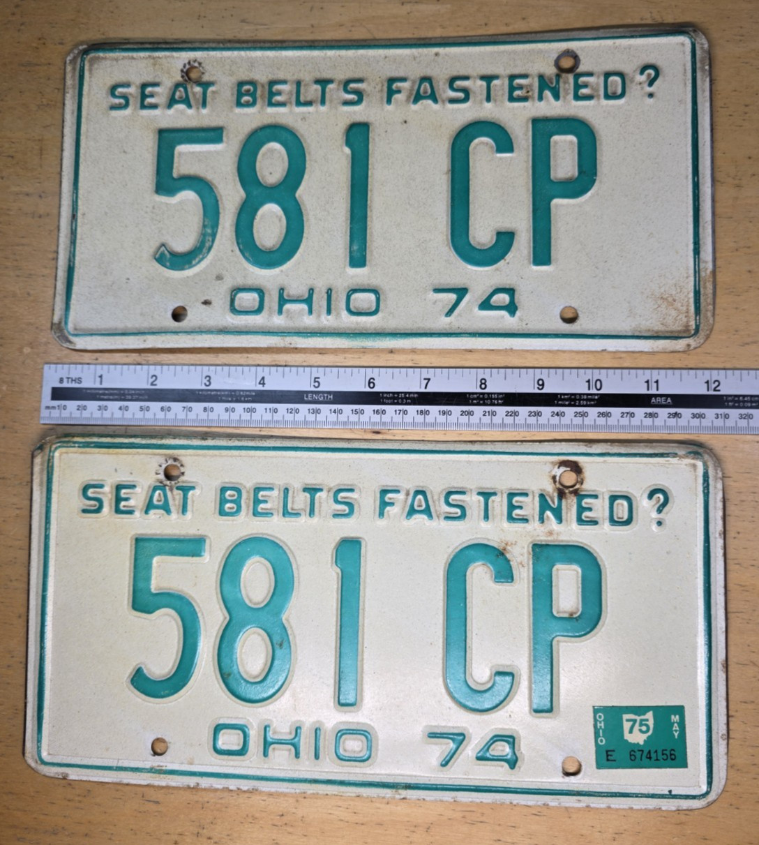 Matching 1974 Ohio License Plates - 581 CP