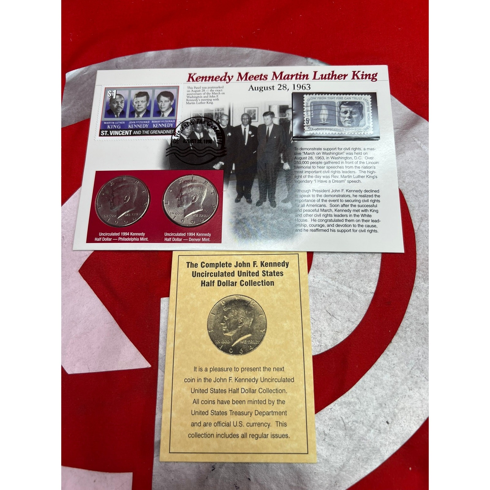 Vintage JFK Kennedy Meets MLK First Day Cover + 2 1994 Uncirculated Kennedy HD
