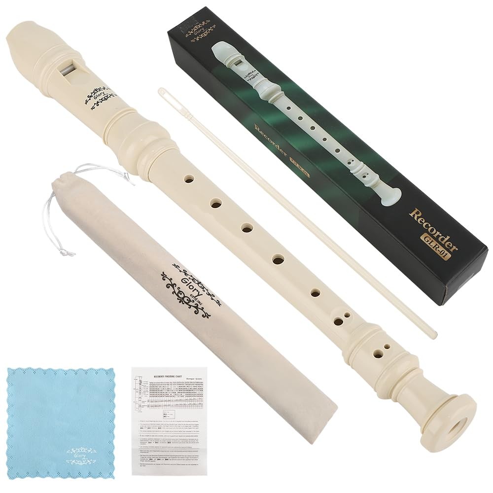 Glory Soprano Recorder Instrument for Beginner, German Fingering C Key Beige 