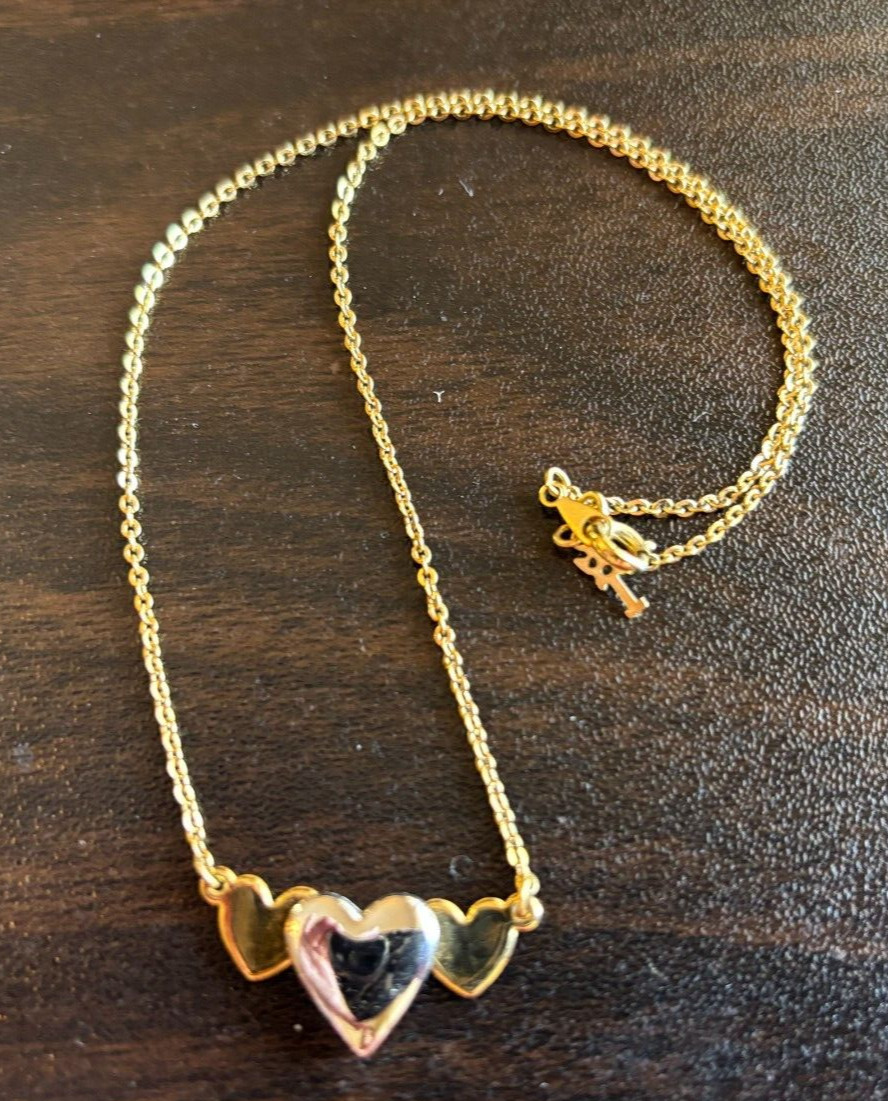 Three Heart Necklace Gold Chain Womens Fashion Jewelry