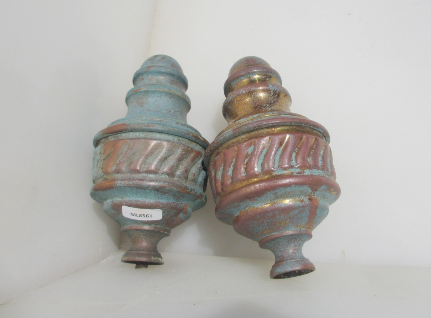 Victorian Brass Curtain Pole Rail Ends Antique Finials French Rococo Old Gilt