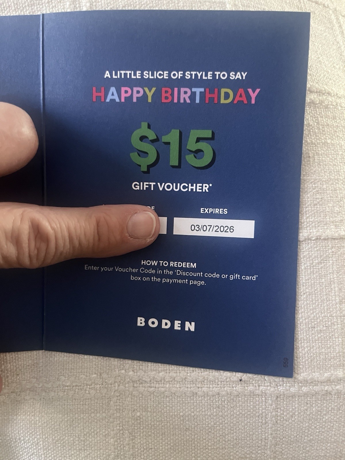 NEW Boden $15 Gift Voucher Coupon Expires March 7, 2026
