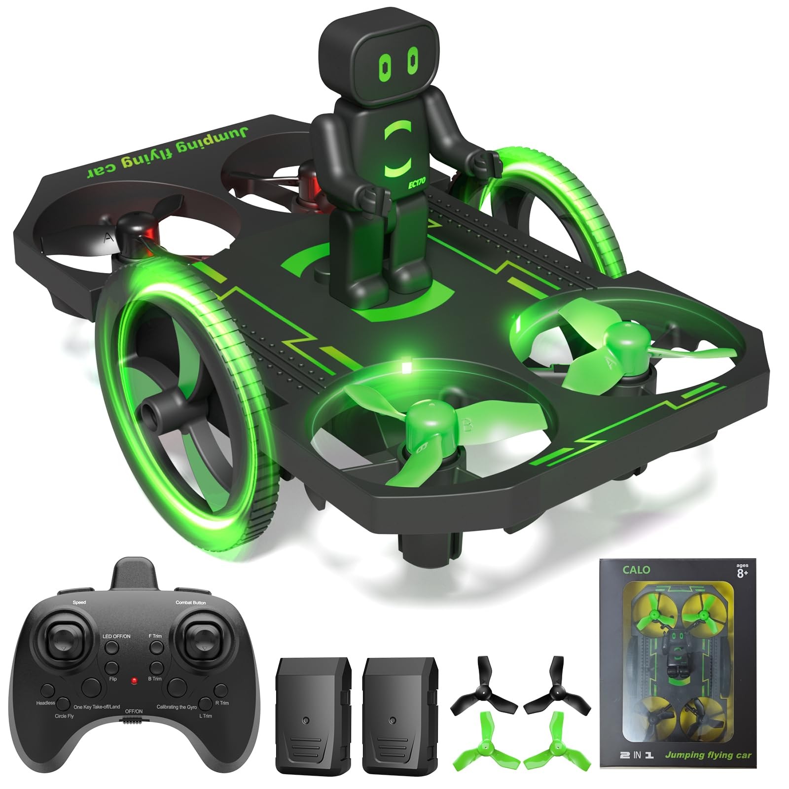 RC Mini Drone for Adults, Remote Control Flying Car with Robot Driver, Green ...