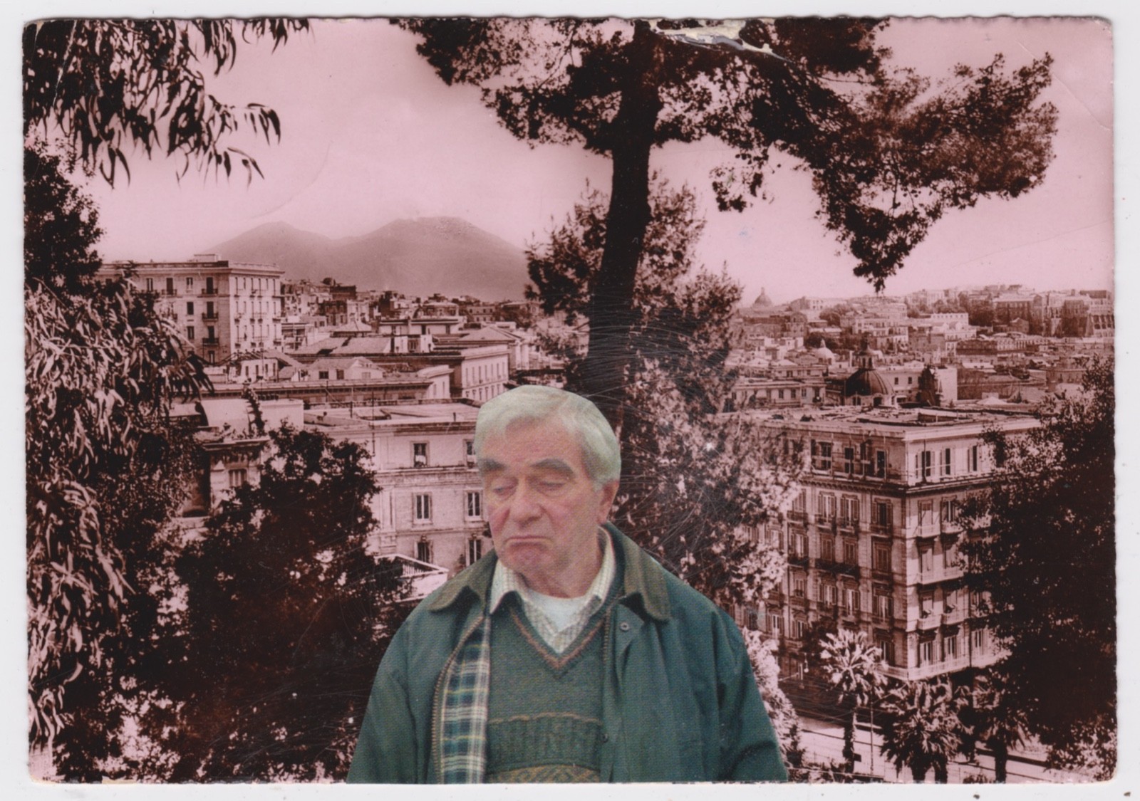 Mail Art David Greenberger "Hope the Walk Might Cheer Him Up" collaged postcard