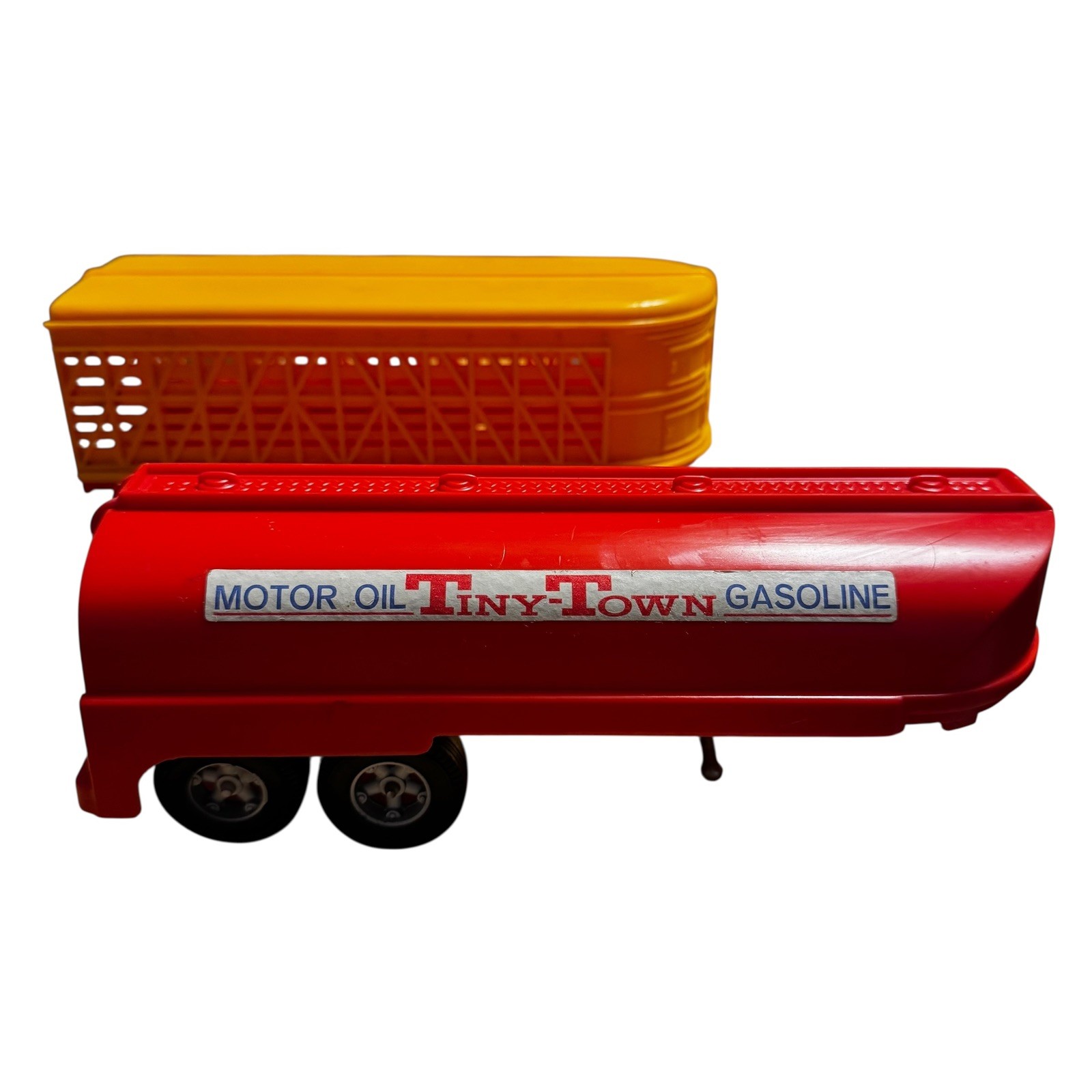 Vintage Hubley Motor Oil Tiny-Town Gasoline Tanker & Horse Trailer Plastic, USA