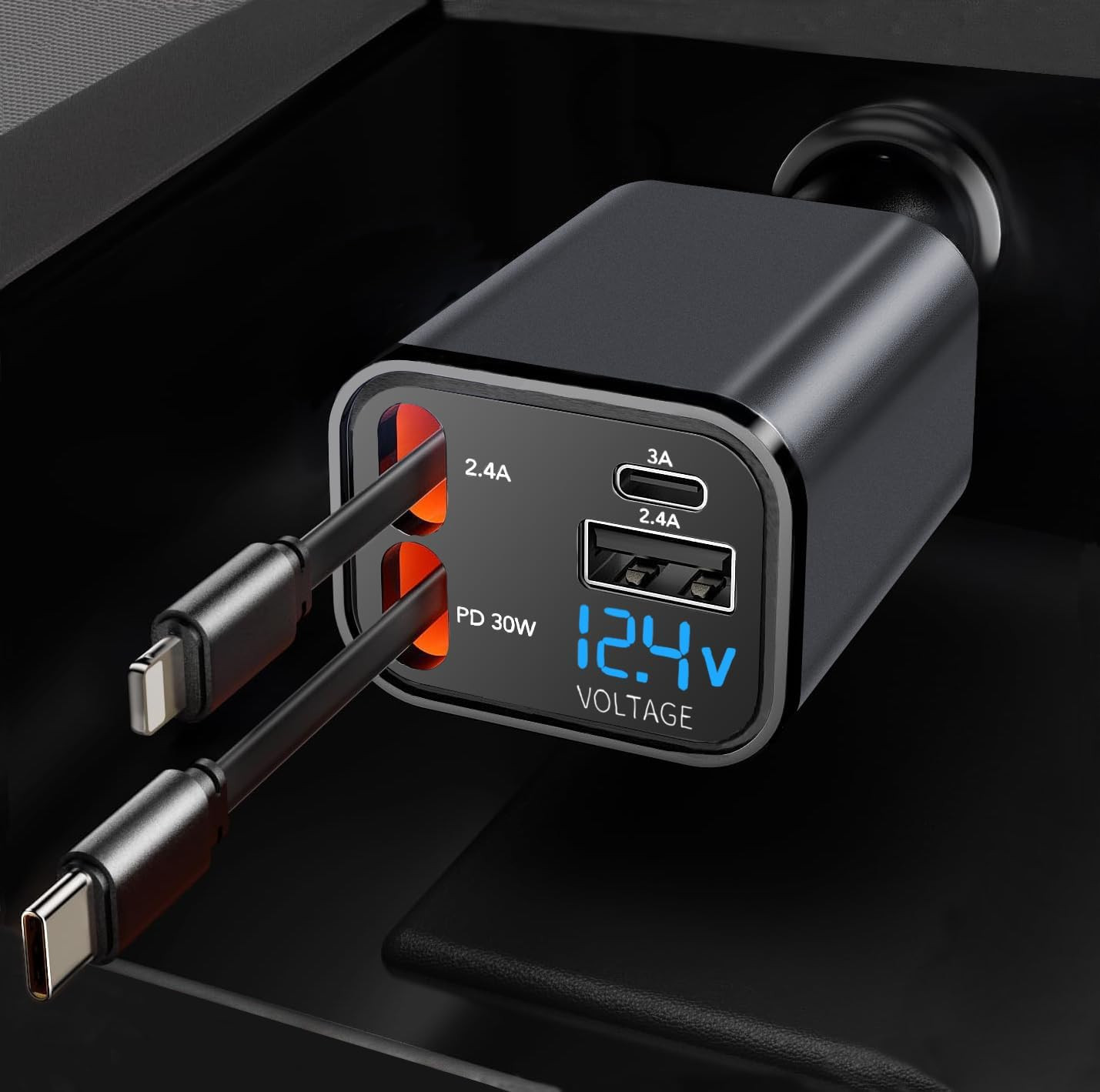 Retractable Car Charger, 4 in 1 Fast Car Charging USB C,Road Trip Essentials,Tra