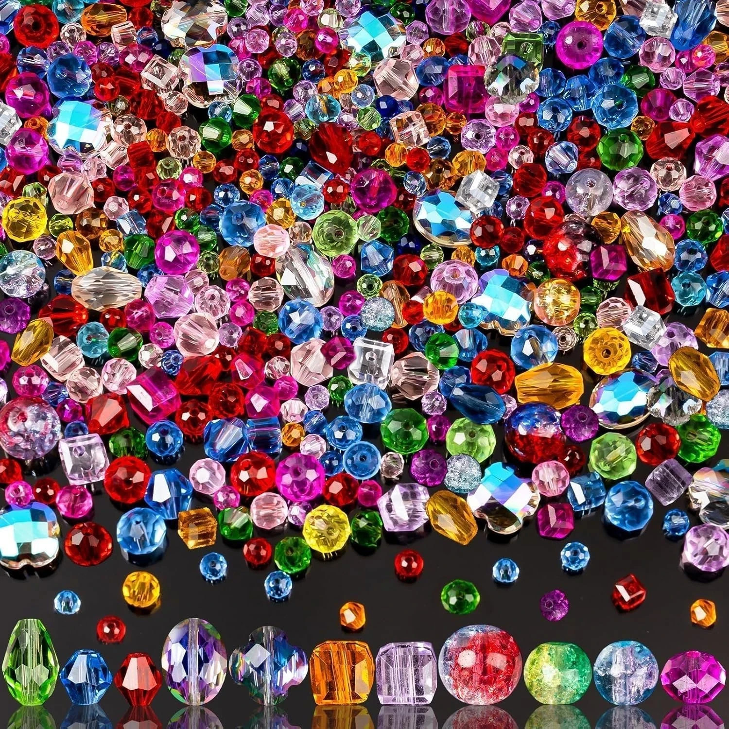636pcs Glass Beads for Jewelry Making 636pcs, Colorful Rainbow Crystal 