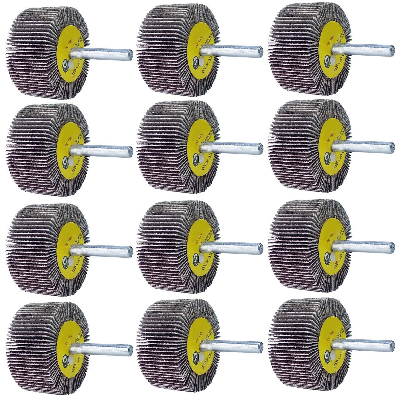 12 Pcs 2”X 1” X1/4” Flap Wheels Set –3 pcs Of Each 40 60 80 and 120 Grits Alu...