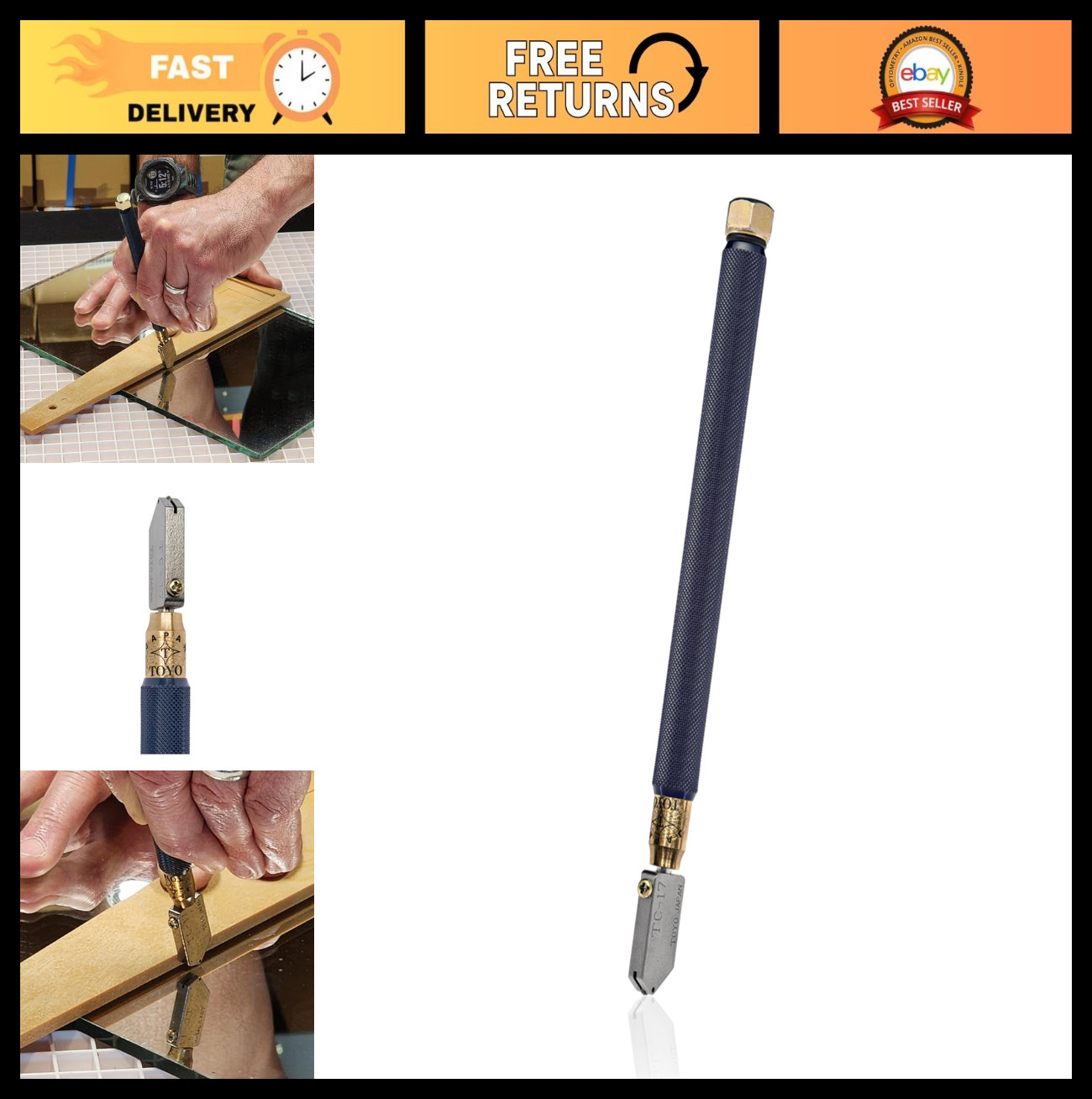 Premium Glass Cutter - Brass Handle Supercutter with Straight Blade, Self-Oiling