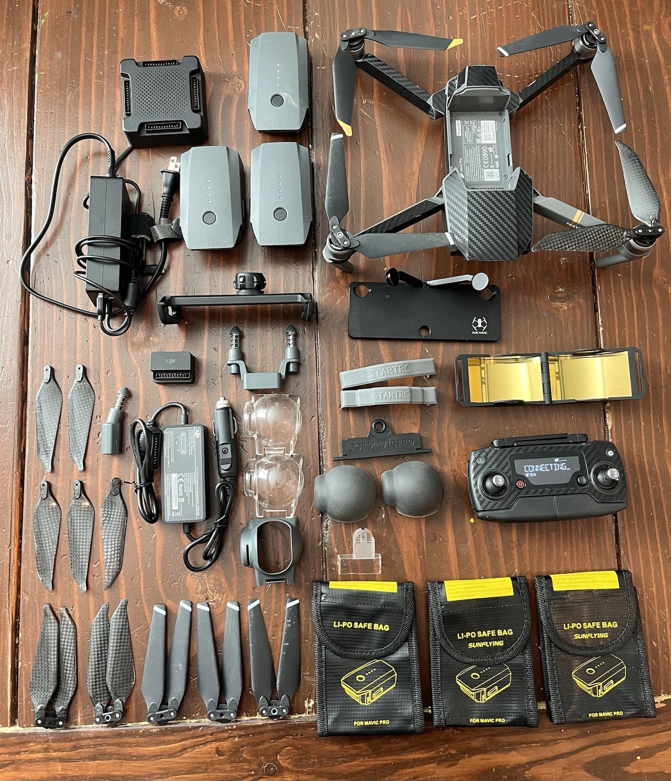 M1P DJI Mavic Pro Grey Drone Bundle (w/remote, batteries, lots of accessories)