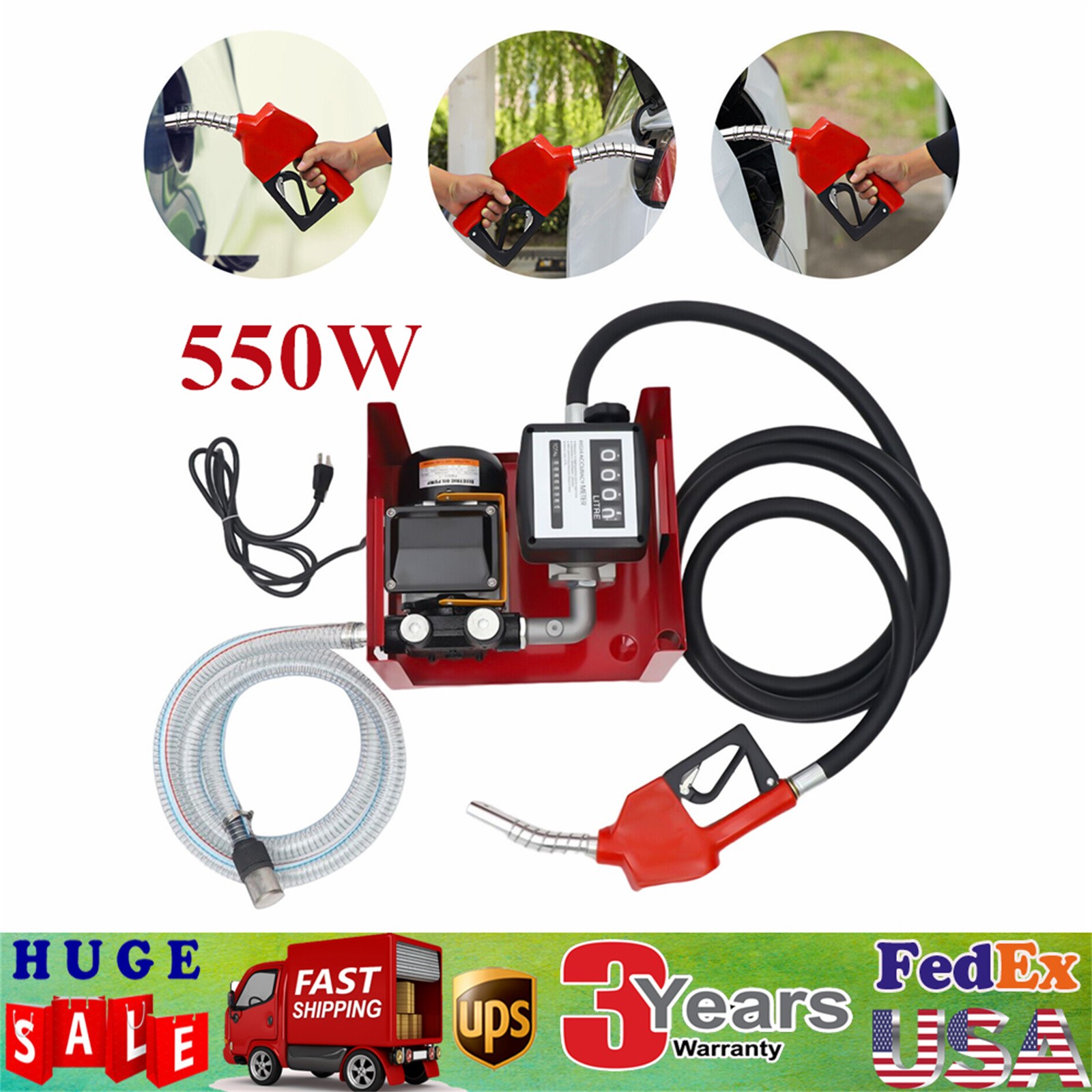 110V Electric Fuel Transfer Pump 550W-60L/Min W/Nozzle Meter Fit Oil Fuel Diesel