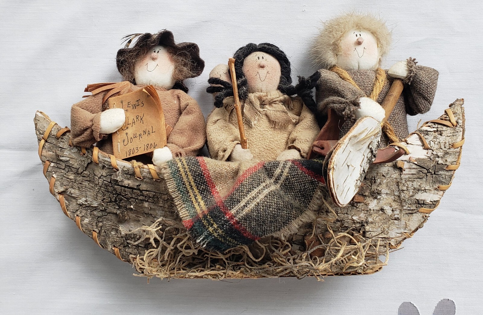 Vintage Felt Wool Sacajawea Papoose Lewis Clark Bark Canoe Rustic Handmade 