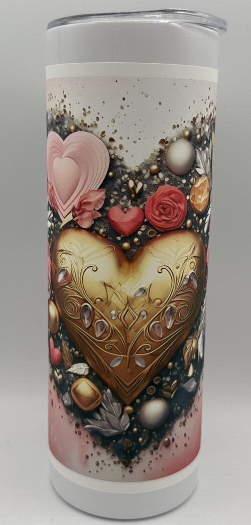 Beautiful Heart Tumbler With Rubber Sealed Lid 18Oz. Aluminum Free Shipping New