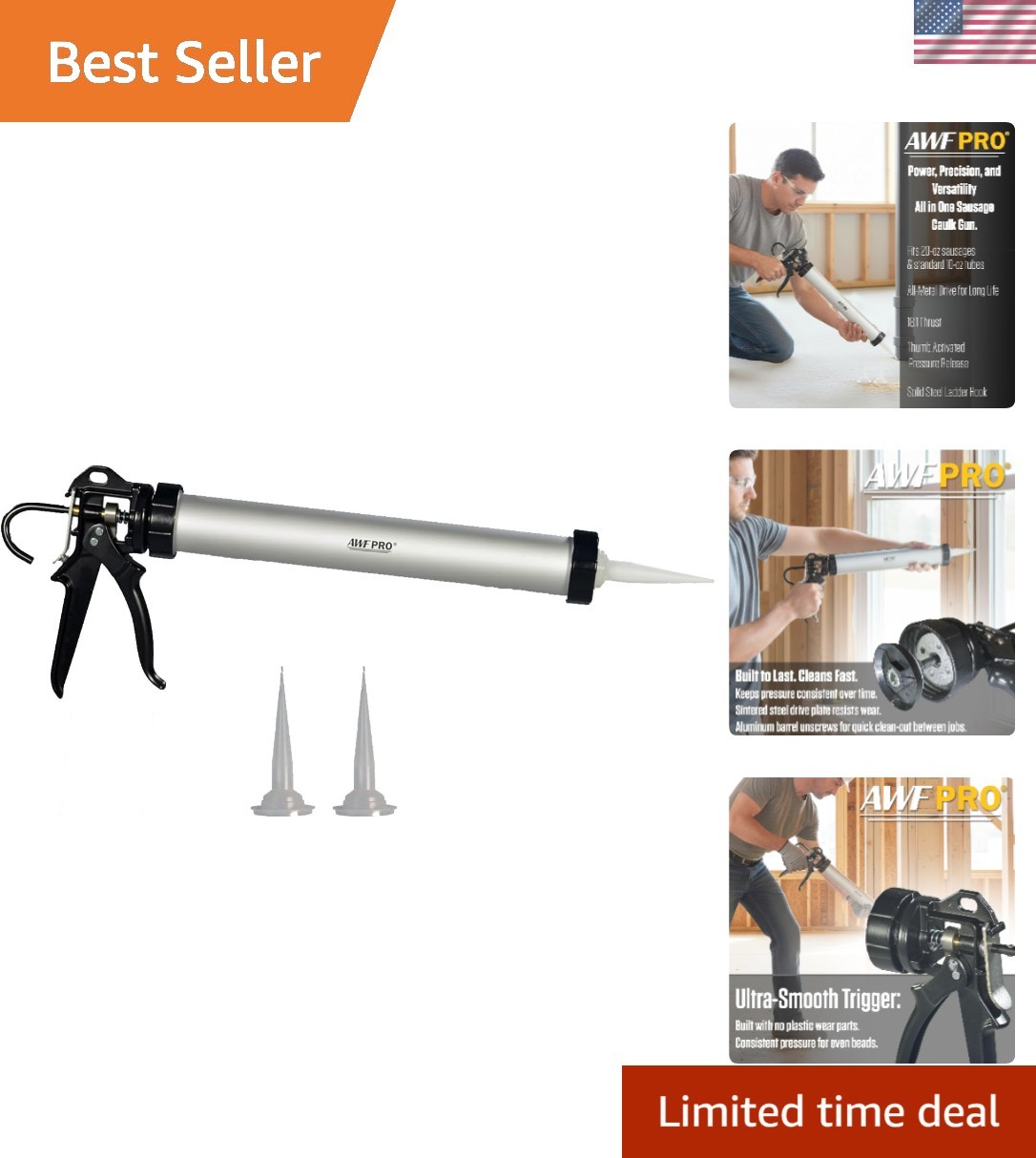 Sausage Caulking Gun, 20 oz Foil Pack and 10 oz Cartridge Convertible, 18:1 T...