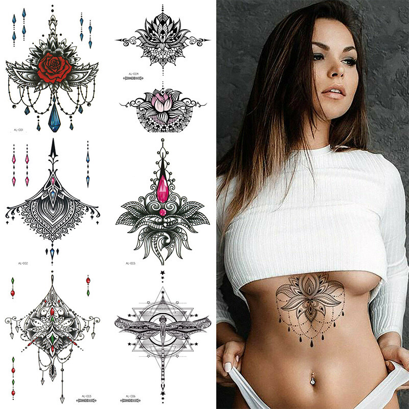 Women Mandala Temporary Tattoo Large Henna Arabic Underboob Back Chest Body Art⇗