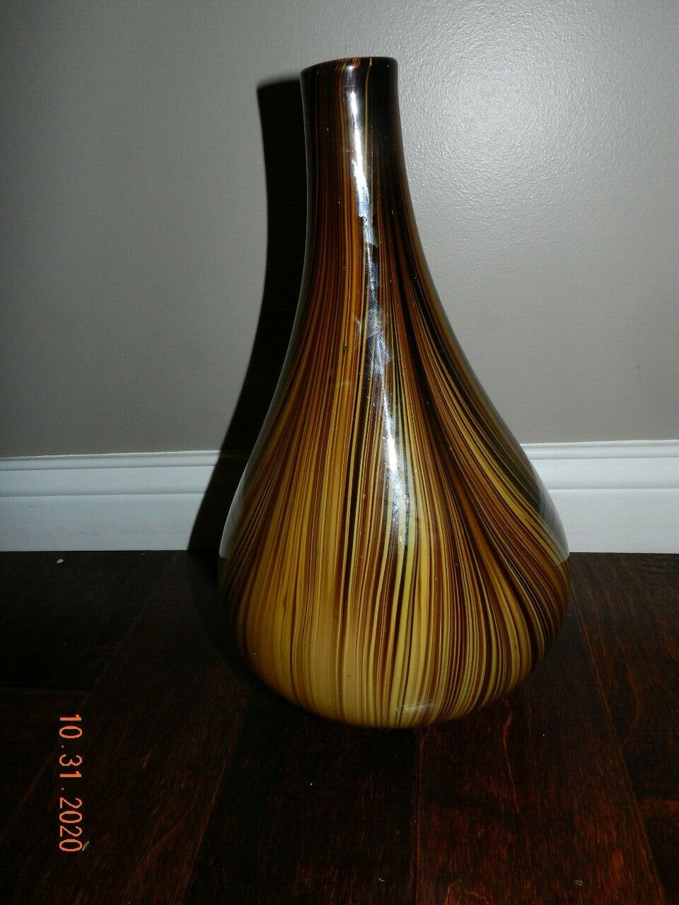 Contemporary Large Art Glass Vase Multicolor Stripes with MCM Vibe