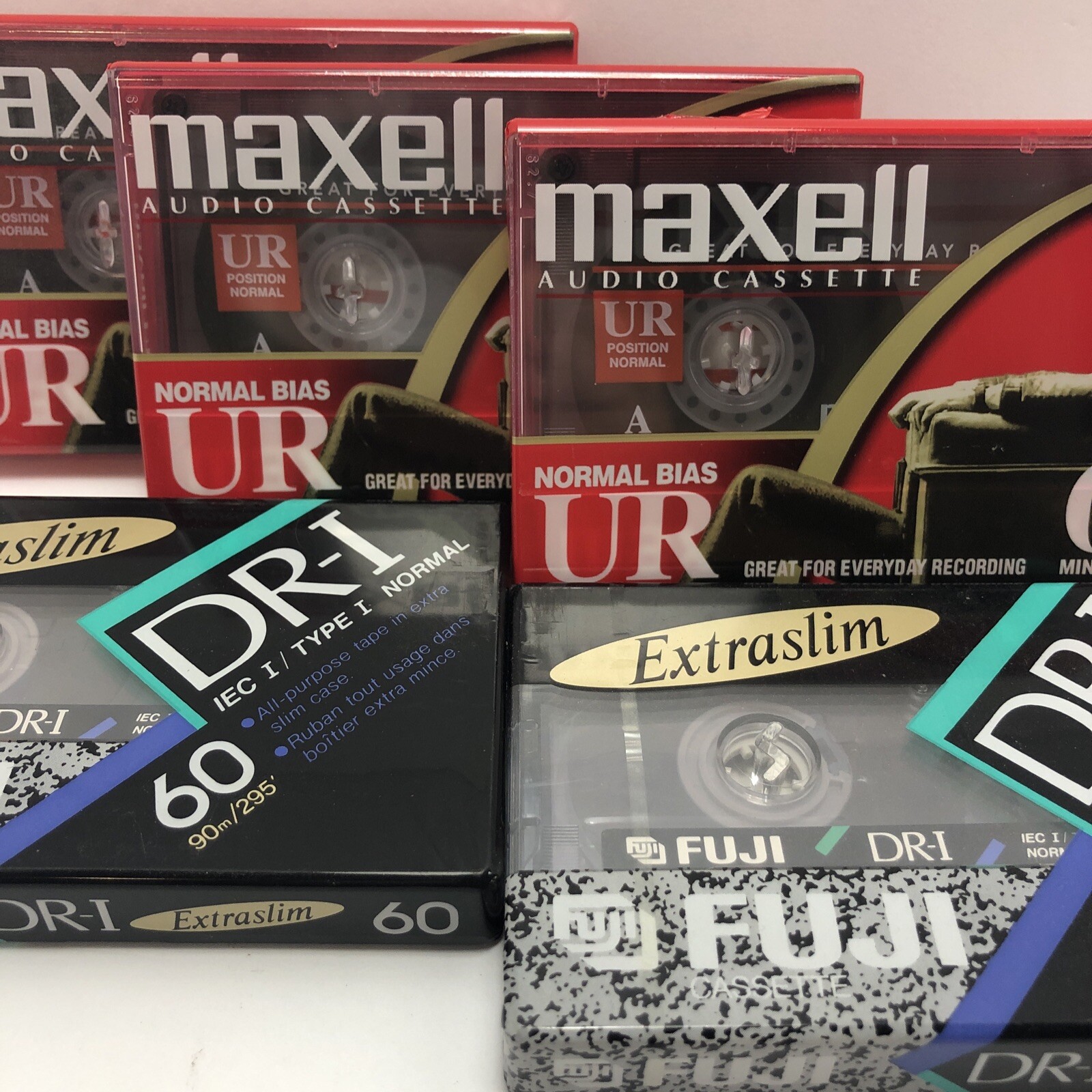 Lot of Five Cassette Tapes Maxell UR Fuji DR-I  60 Minutes New and Sealed 