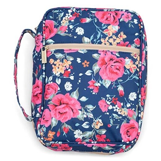  22334 Floral Pattern 8 x 10.5 Inch Polyester Zippered Bible Cover Augusta Pink