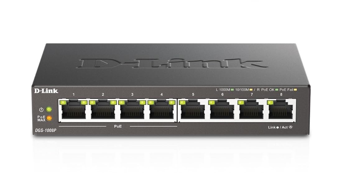 DLink PoE Switch, 8 Port Ethernet Gigabit Unmanaged Desktop Switch with 4 PoE...