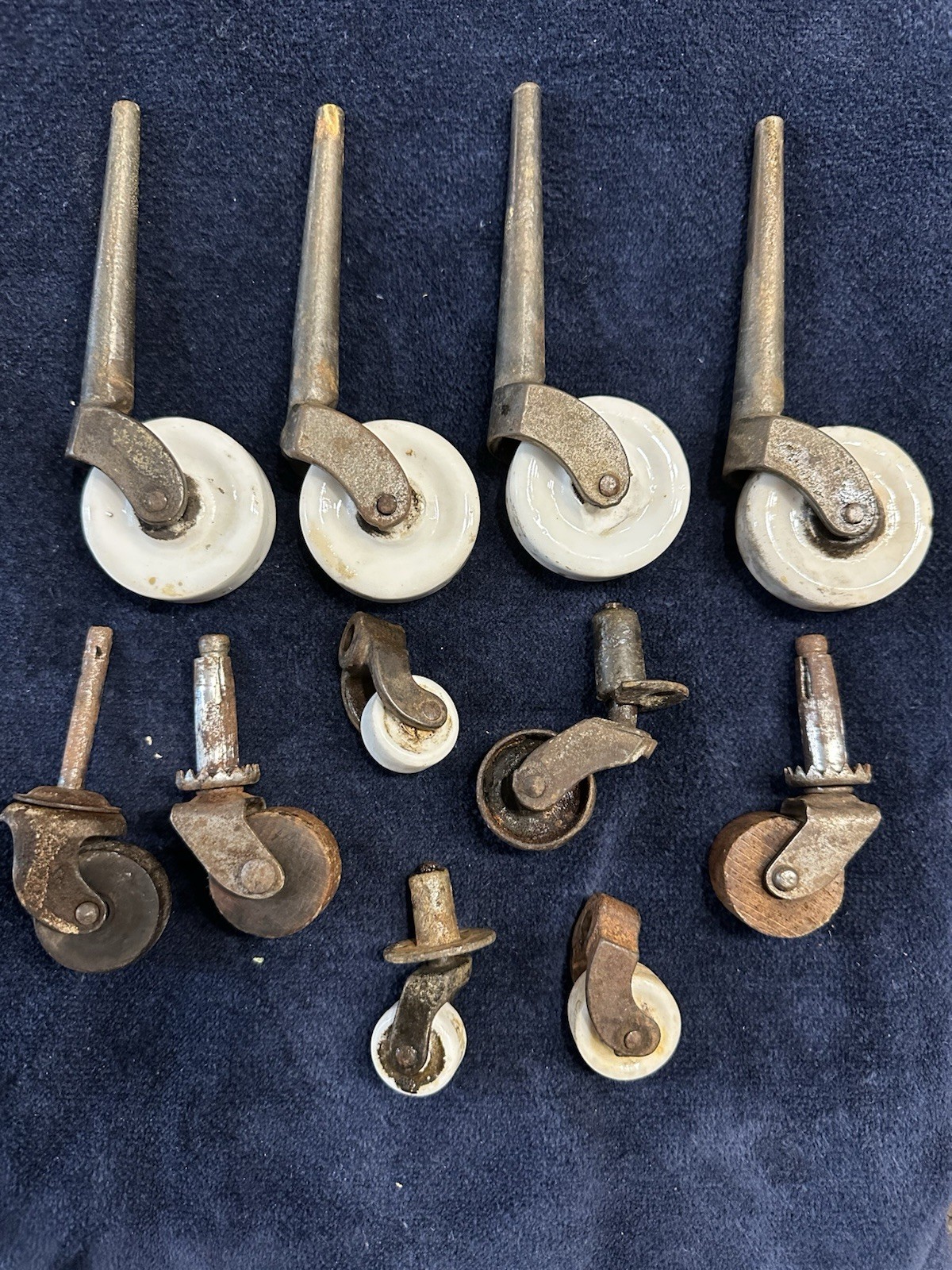 Lot Of Antique Caster Wheels Porcelain Furniture Rustic Cast Iron Early 1900’s