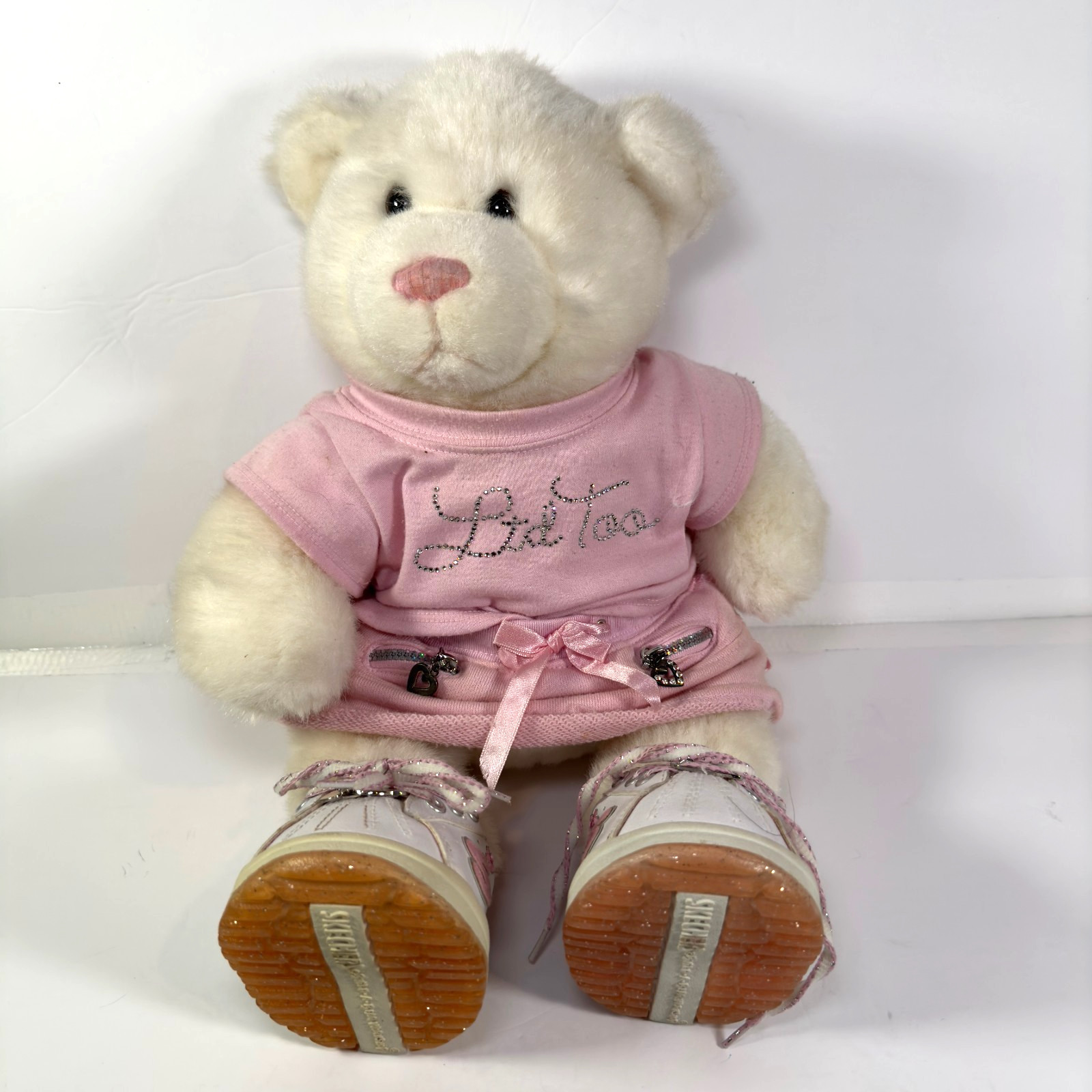 Build A Bear Plush Pink Nose White Retired Teddy Bear LTD Too Outfit Sitting