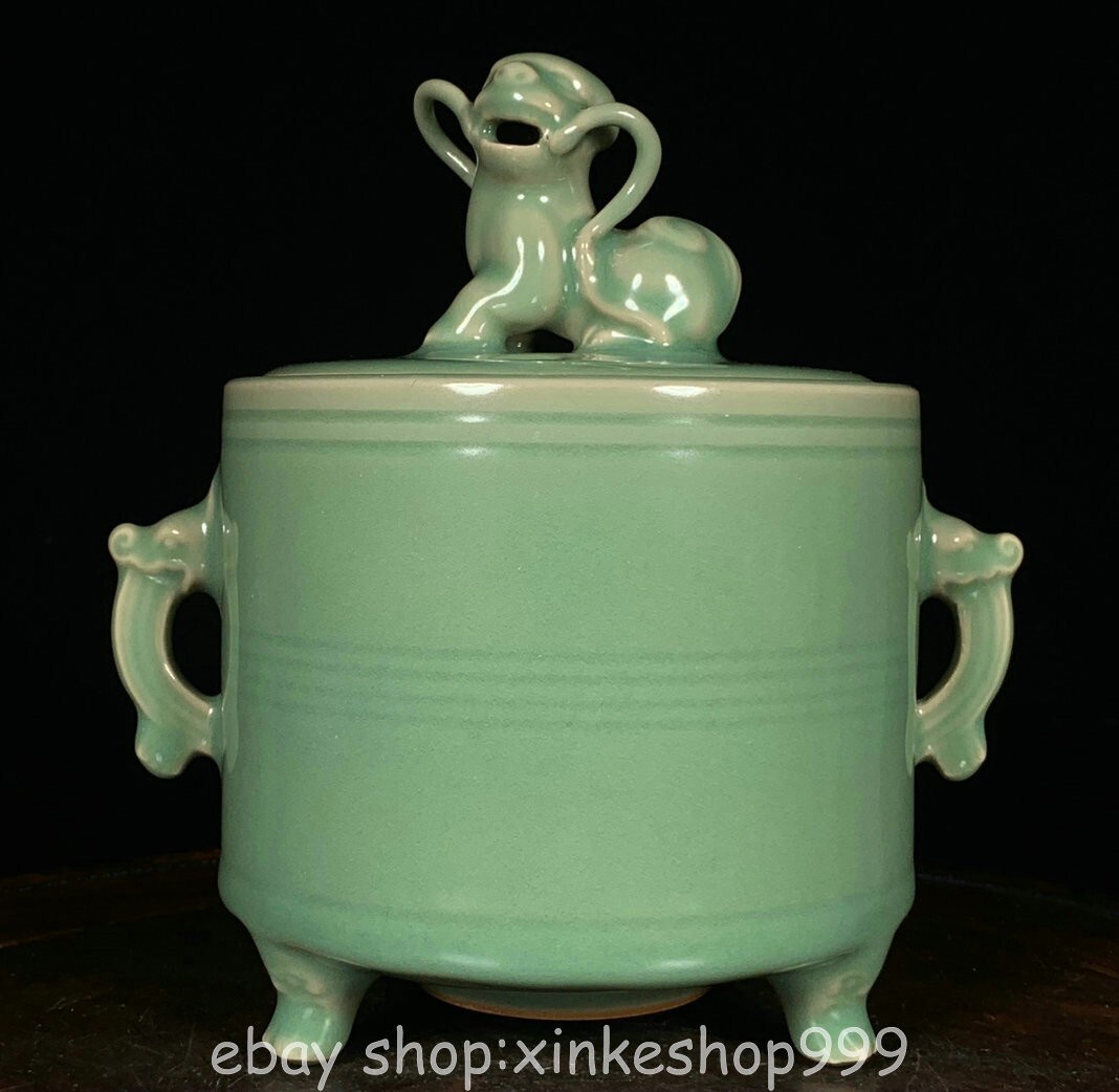 6.6" Antique Song Chinese Longquan Kiln Porcelain Dynasty Lion incense burner