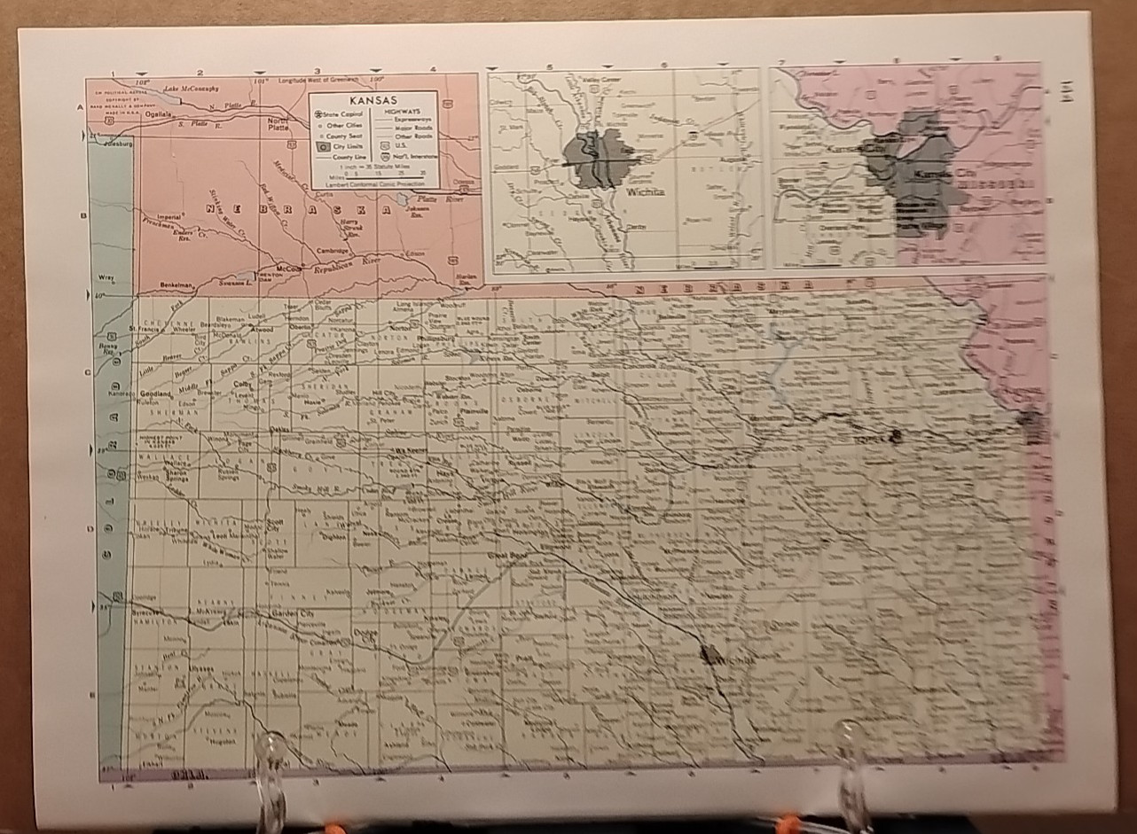 Old Vintage KANSAS Atlas Map 1961 MSM Life Pictorial Atlas of the World