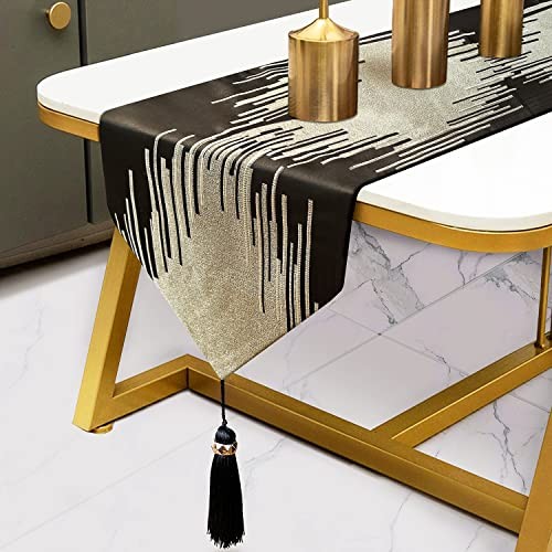 Elegance Table Runner Vintage Thick Fabric Geometry Striped 13 13" X 98" Black
