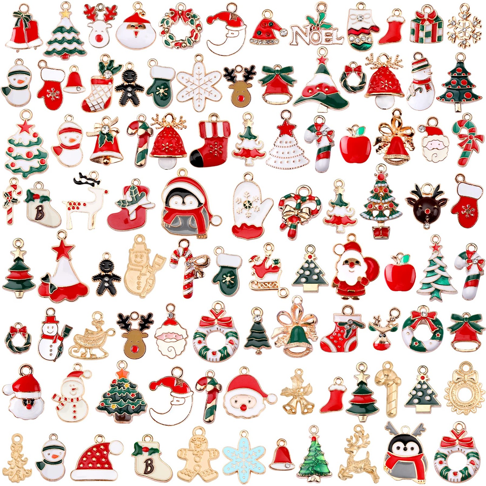 SANNIX 110Pcs Christmas Charms Gold Enamel Jewelry Making 0.4 - 1 inch, 