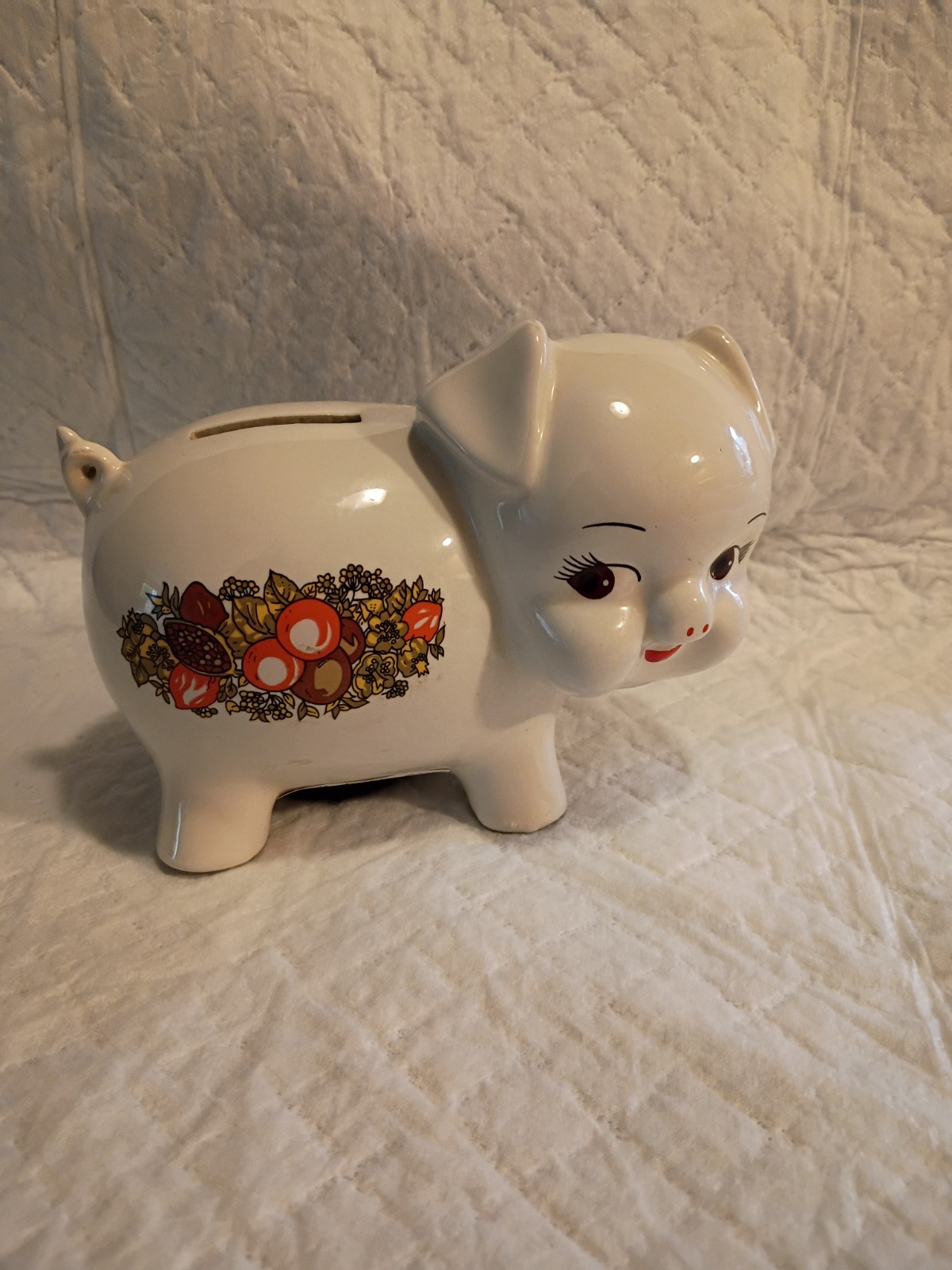Rare Vintage Corning SPICE OF LIFE Pottery Pig Piggy Bank  w/ plug