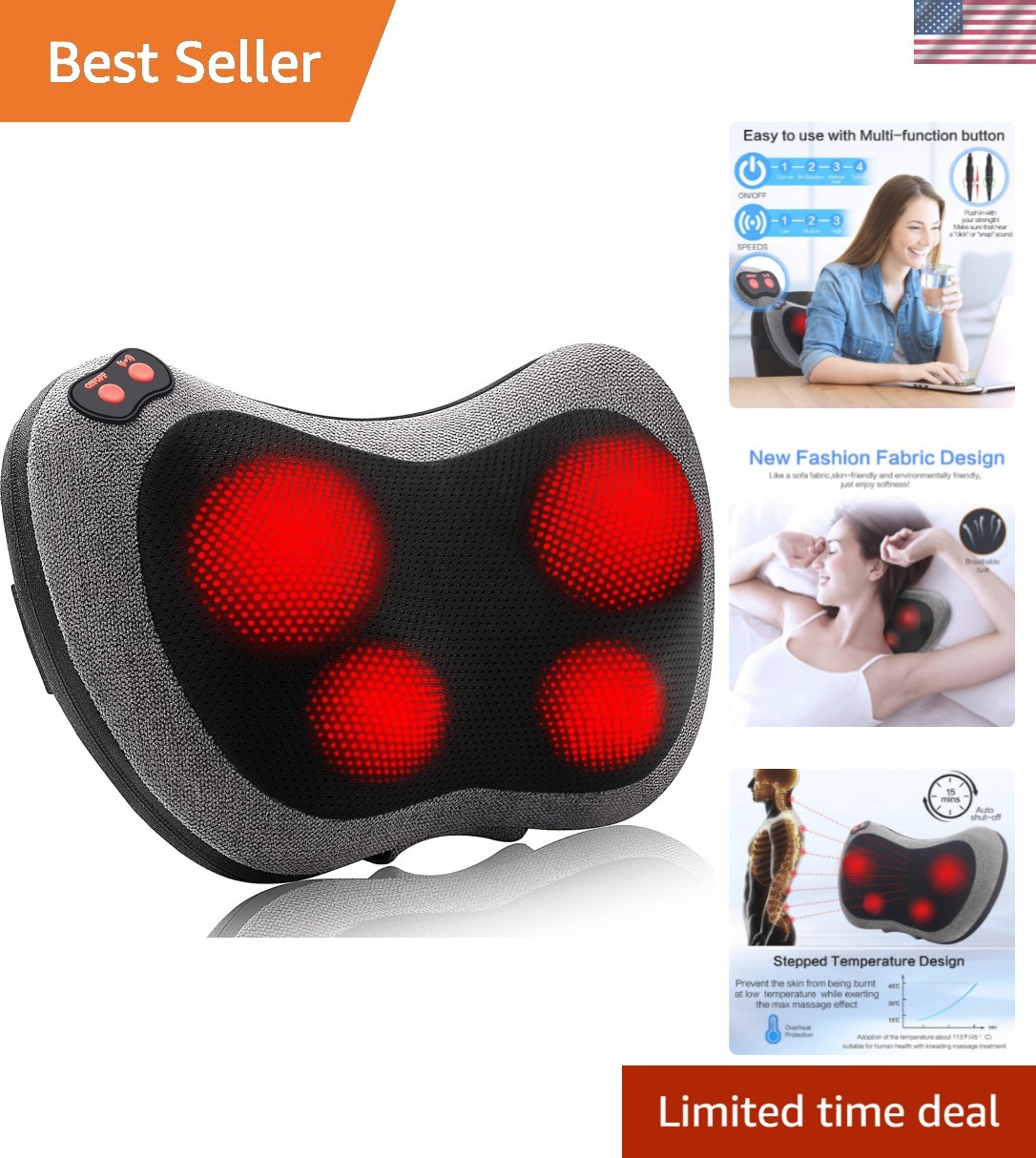 Shiatsu Back Massager with Heat, Deep Tissue Massage Pillow for Neck,Shoulder...