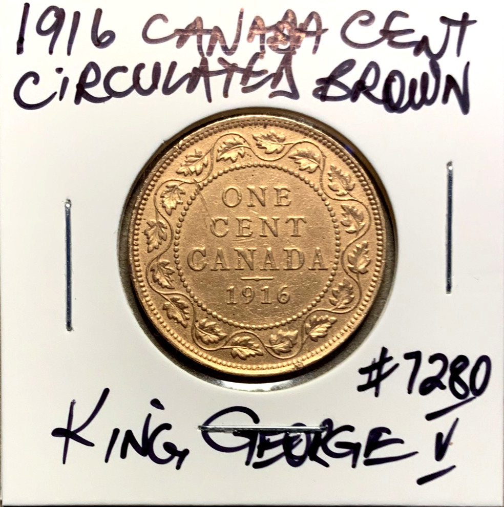 1916 Large Canada Cent Circulated Brown King George V Canadian Penny