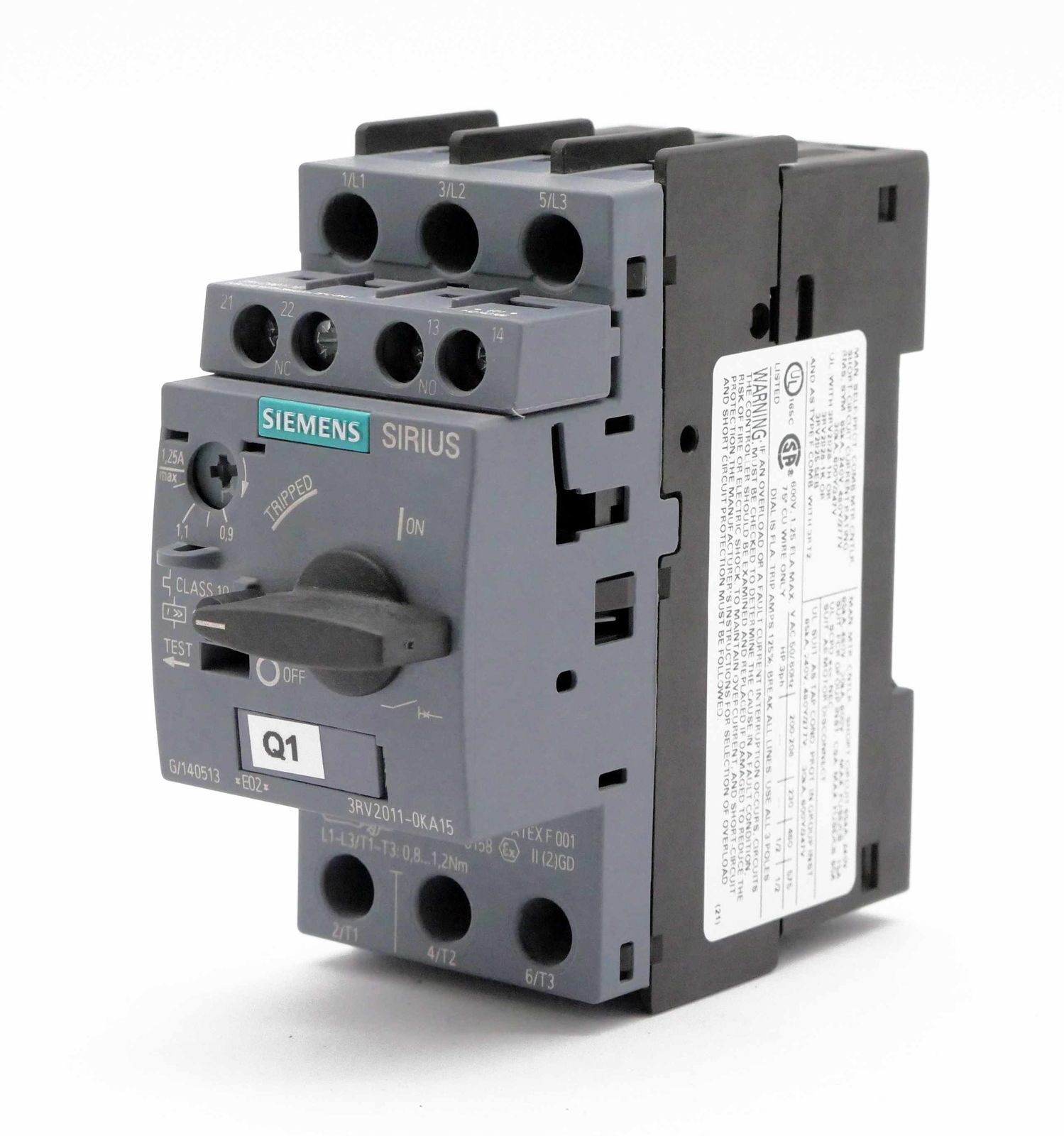 Siemens SIRIUS 3RV2011-0KA15 E:02 circuit breaker including auxiliary switch -used- 