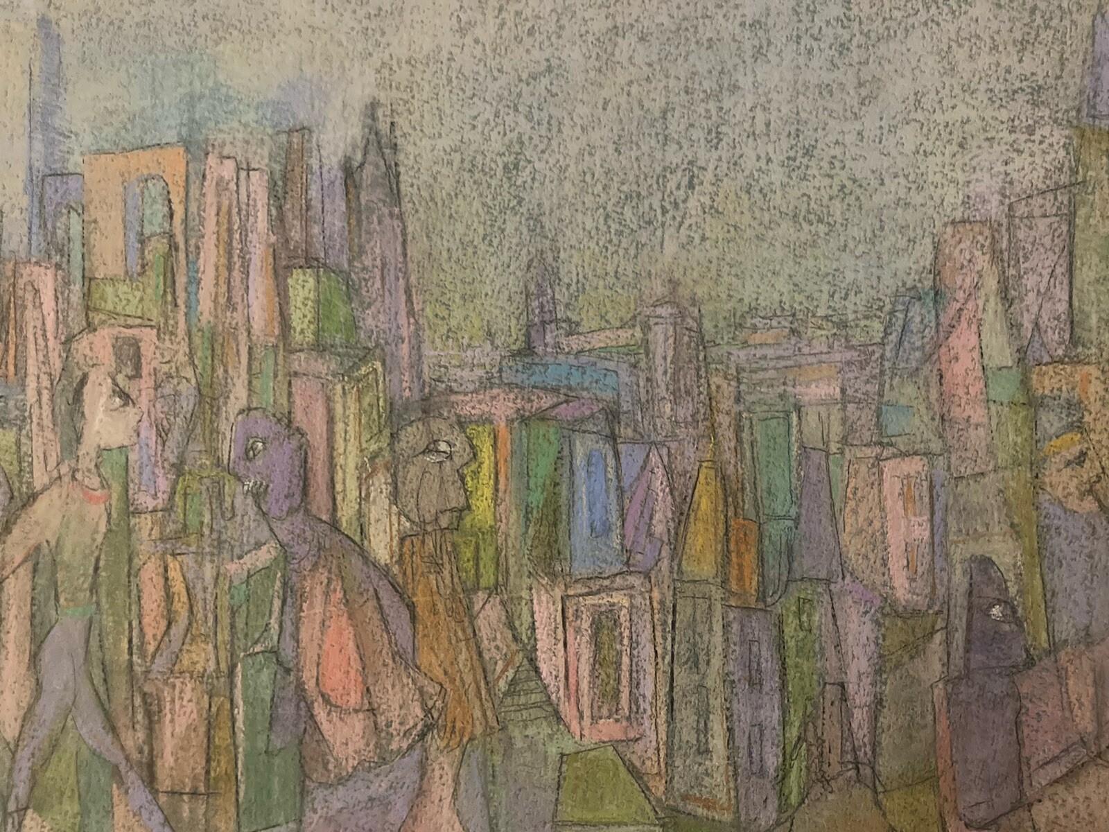 Très Beau Dessin Village Frederic Gisselbrecht 1991 Abstraction Paysage Homme