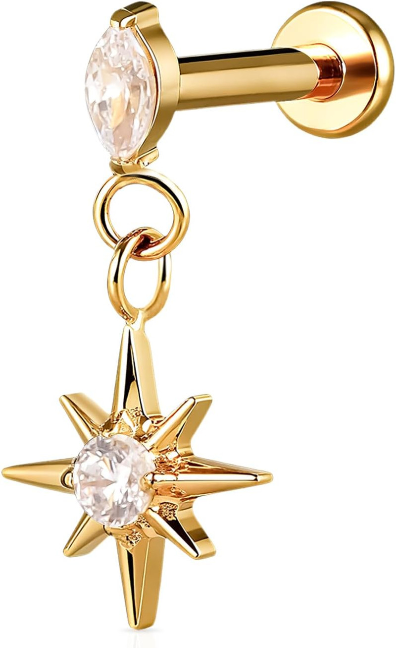 Flatback Stud Earrings for Tragus, Helix, and Conch Piercings - 1PC