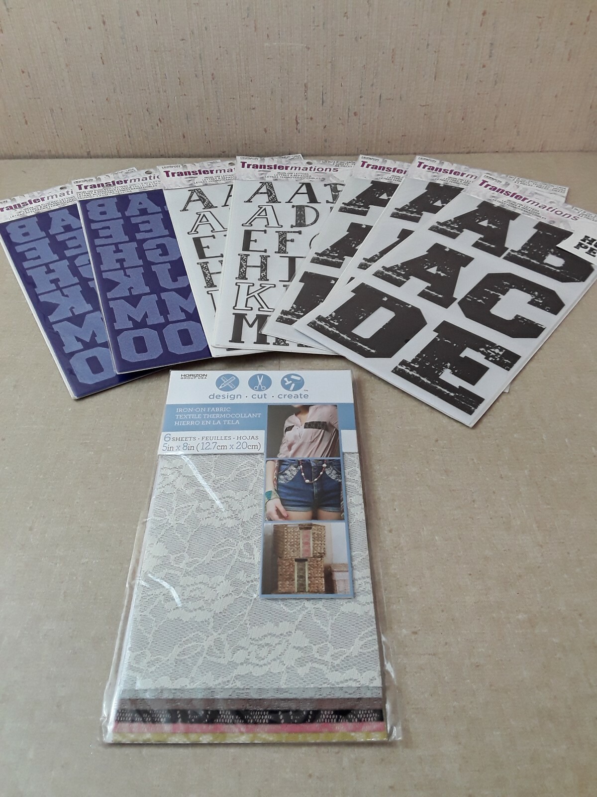 Tranfermations and Horizon Iron On Letters And Fabric 8 Piece Lot New