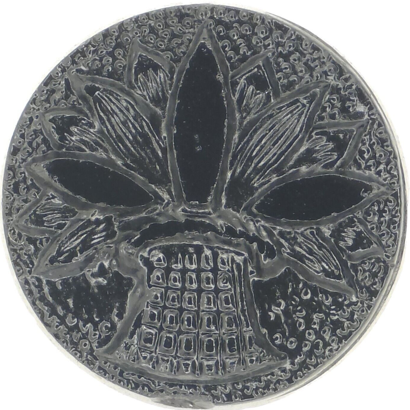 C1880s Antique Victorian Black Glass Potted Ivy Flower Basket Button Beaded