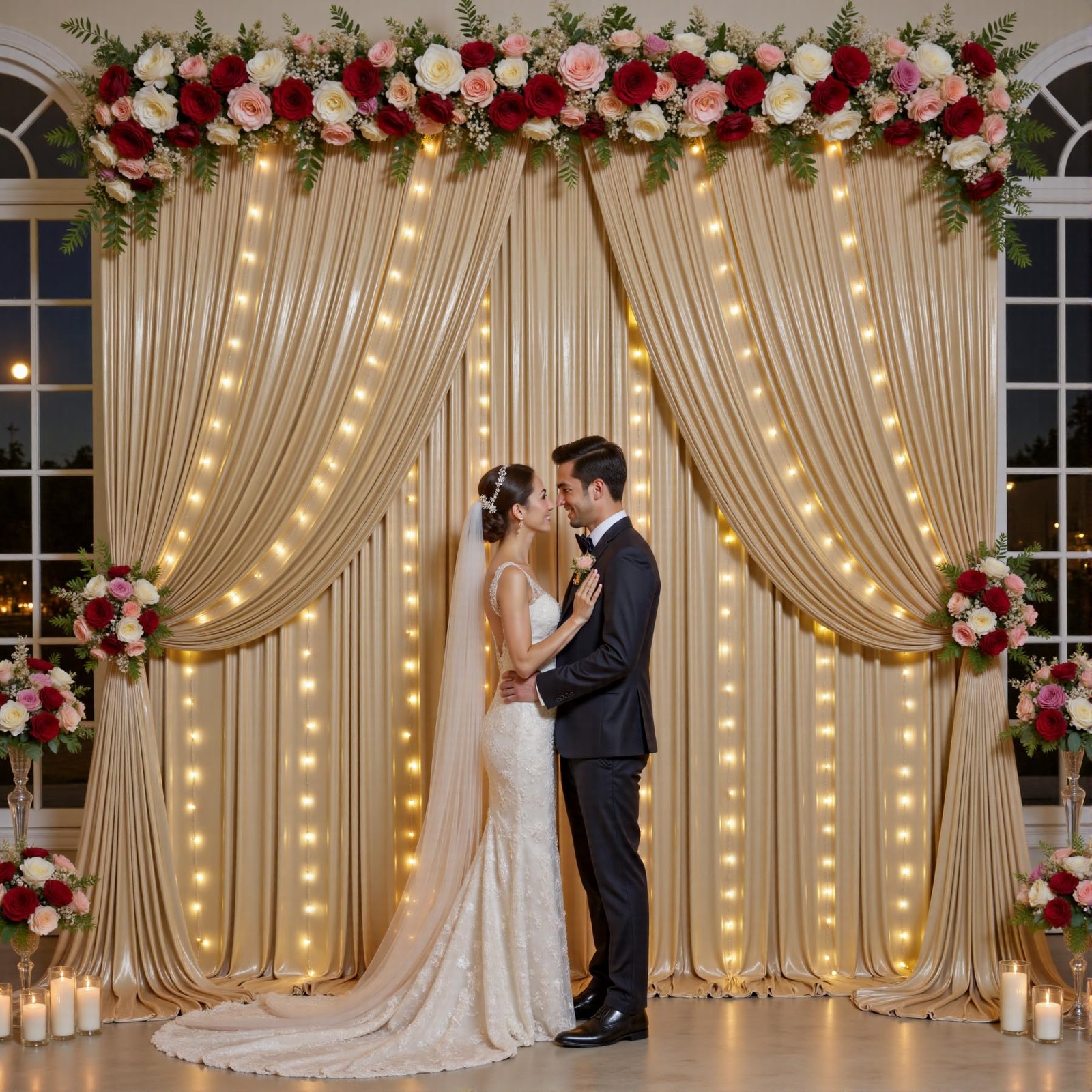 20x10ft Champagne Sequin Backdrop Curtains with Light -Lighted Up Champagne P...