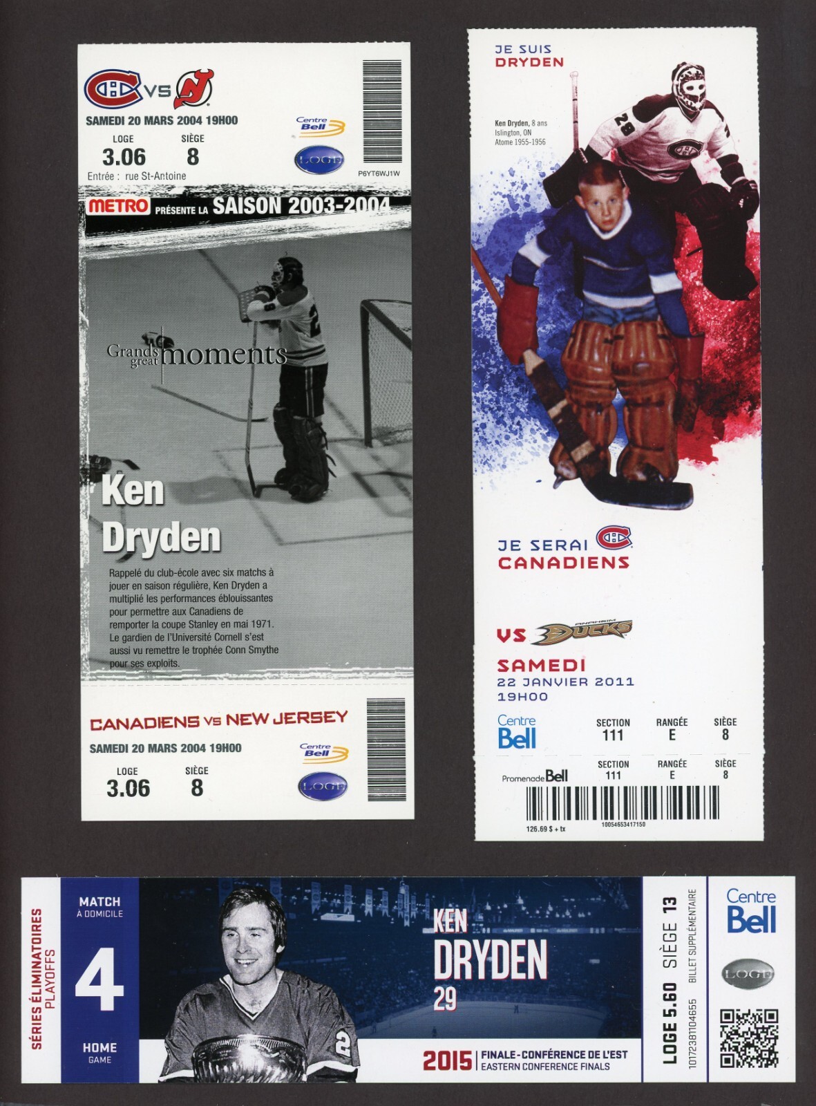 KEN DRYDEN TICKET STUB LOT OF 8  BEAUTIFUL LOT  27268