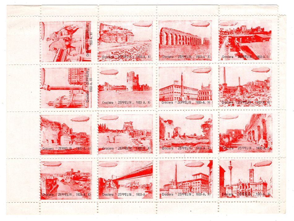Zeppelin/Airmail 1933 Full Original Bow Werbe-Vignetten Italy Red (AA2397