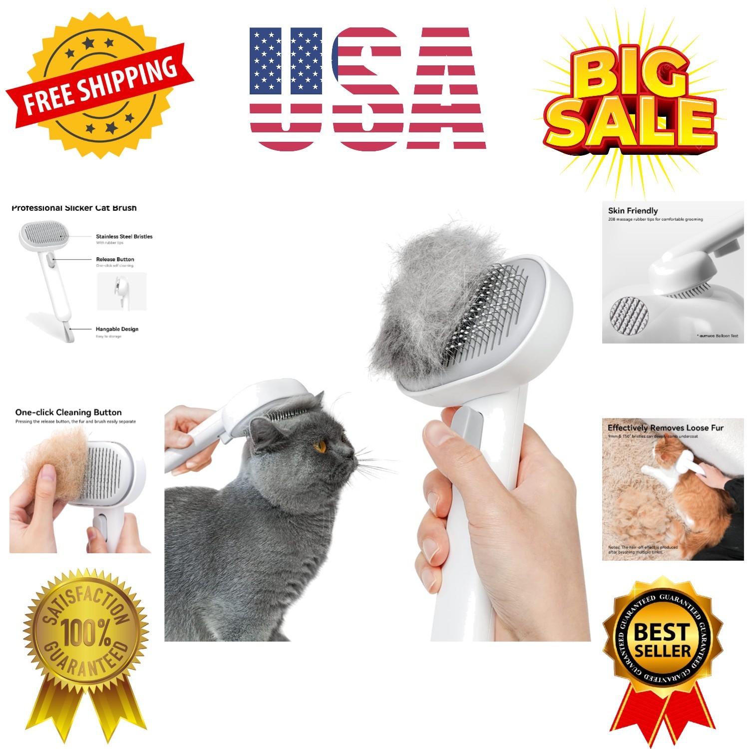 Cat Brush for Shedding, Cat Brushes for Indoor Cats, Cat Brush for Long or Sh...