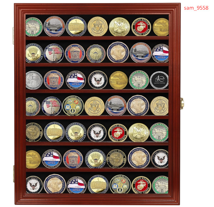 Military Challenge Coin Display Case Wall Mount Cabinet Poker Chips Holder