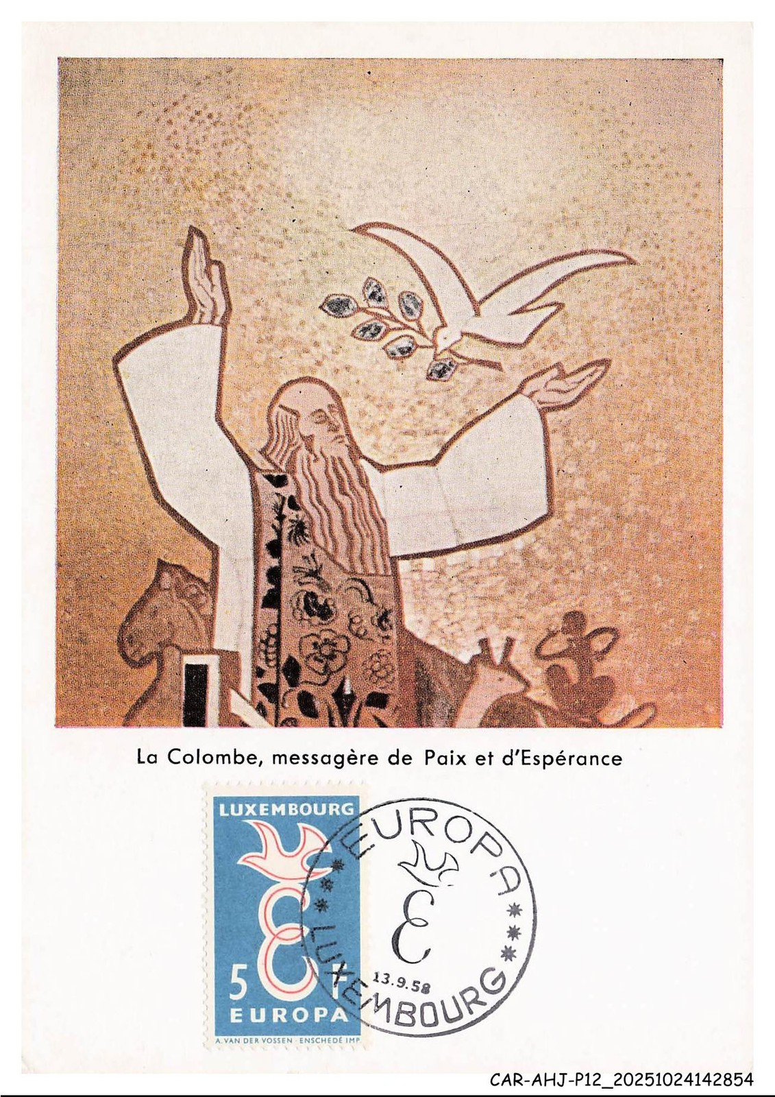 CAR-AHJP12-0530-CARTE-MAXIMUN - LUXEMBOURG - The Messenger Dove Of Peace